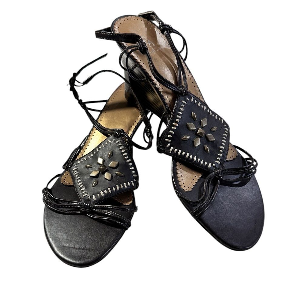 Ea by Etienne Aigner Women's Leather Shoes 8.5 Black with Pewter Studs